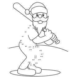 Santa Playing Baseball Dot to Dot Worksheet