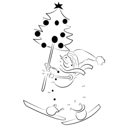 Snowman Carrying Tree Dot to Dot Worksheet