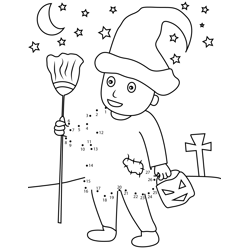 Boy With Halloween Costume Dot to Dot Worksheet