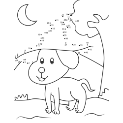 Dog With Halloween Witch Hat Dot to Dot Worksheet