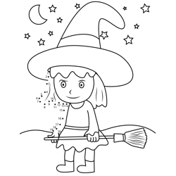 Witch Girl With Broom Dot to Dot Worksheet