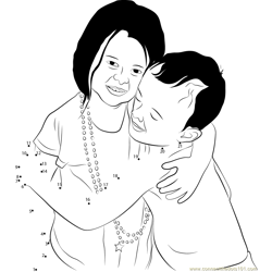 Brother and Sisters Hugging Dot to Dot Worksheet
