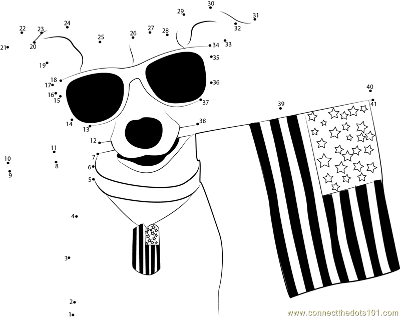 Happy Memorial Day Dog dot to dot printable worksheet Connect The Dots