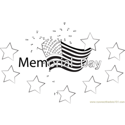 Memorial Day with Stars Dot to Dot Worksheet