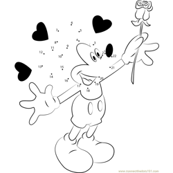 Mickey Mouse in Love Dot to Dot Worksheet