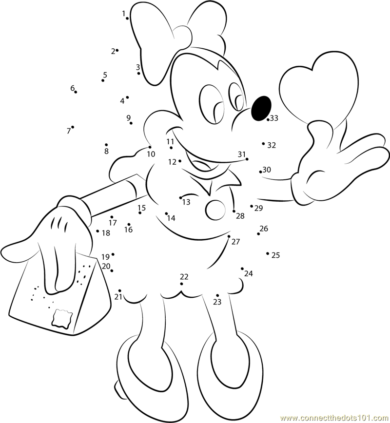 Minnie Mouse with Heart dot to dot printable worksheet Connect The Dots