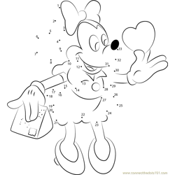 Minnie Mouse with Heart Dot to Dot Worksheet