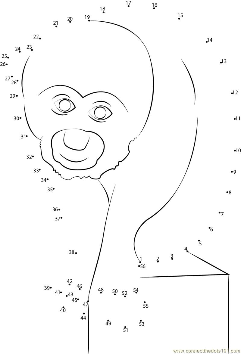 Monkey Close Face dot to dot printable worksheet Connect The Dots