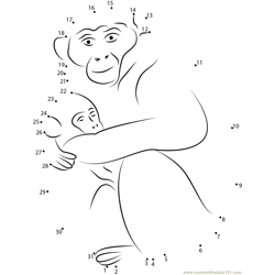 Baby Monkey Sleeping with Mother Dot to Dot Worksheet