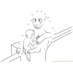 Baby Monkey With Mother Dot to Dot Worksheet