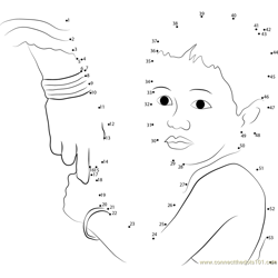 Child Holding Mother's Finger Dot to Dot Worksheet