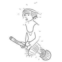 Young Witch on Broom Dot to Dot Worksheet