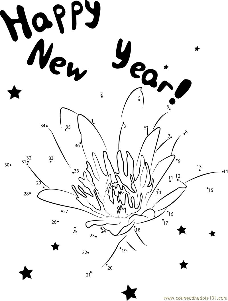 Lotus Flower Happy New Year dot to dot printable worksheet Connect
