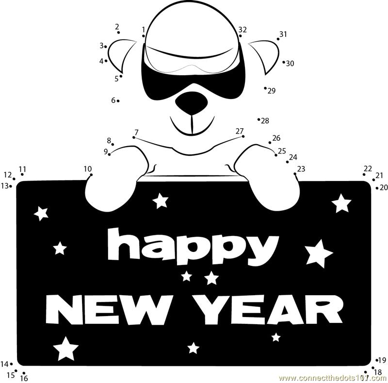 Teddy Wishing Happy New Year dot to dot printable worksheet Connect