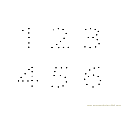 Numbers 1 to 6 Dot to Dot Worksheet