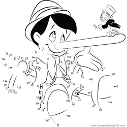 Pinocchio Big Nose Dot to Dot Worksheet