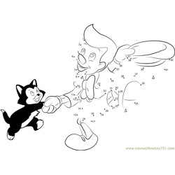 Pinocchio Dancing with Cat Dot to Dot Worksheet