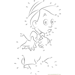 Pinocchio Sitting and Looking Dot to Dot Worksheet
