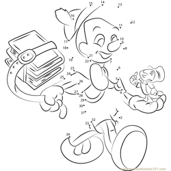 Pinocchio with Books Dot to Dot Worksheet