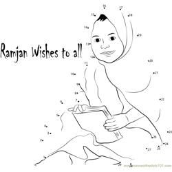 Baby Girl with Quran Dot to Dot Worksheet