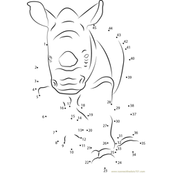 Baby Rhino Running Dot to Dot Worksheet