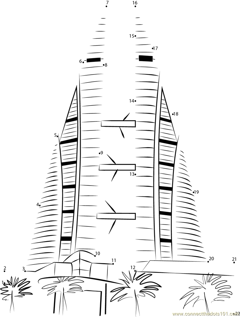 Bahrain Trade Center dot to dot printable worksheet - Connect The Dots