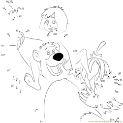 Happy Mowgli and Baloo Dot to Dot Worksheet