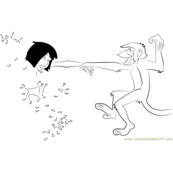 Mowgli Dancing with Monkeys Dot to Dot Worksheet