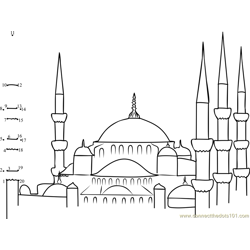 Blue Mosques in Turkey Dot to Dot Worksheet
