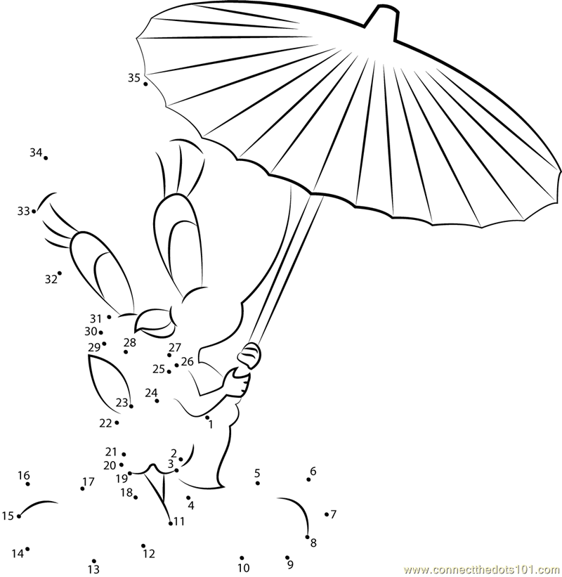 Tweety Bird with Umbrella dot to dot printable worksheet - Connect The Dots