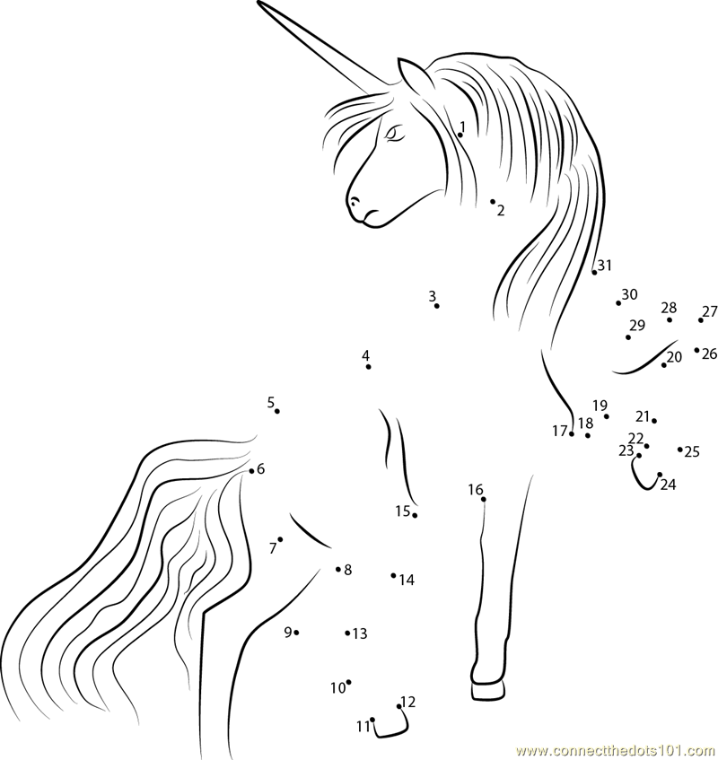 Free Unicorn dot to dot printable worksheet Connect The Dots