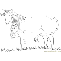 Silver Unicorn Standing in Miisty Forest Dot to Dot Worksheet