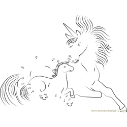 Unicorn With Her Son Dot to Dot Worksheet