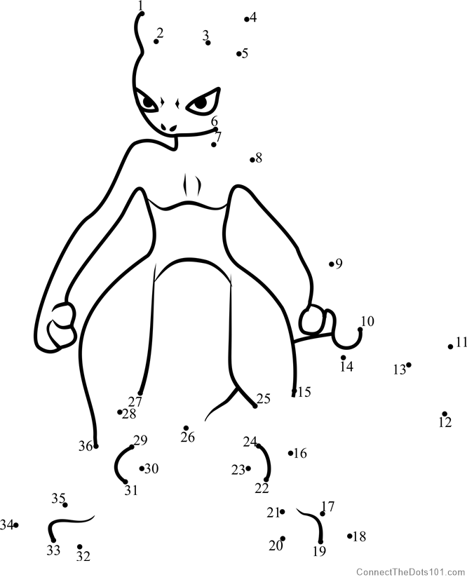 Pokemon Mega Mewtwo X dot to dot printable worksheet - Connect The