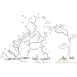 Happy Pooh Bear and Piglet Dot to Dot Worksheet