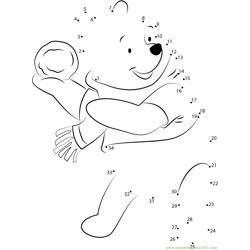 Pooh Bear Playing Dot to Dot Worksheet