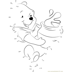 Pooh Bear with Honey Pot Dot to Dot Worksheet