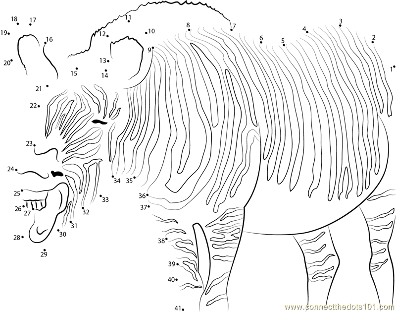 Grévy's zebra dot to dot printable worksheet Connect The Dots
